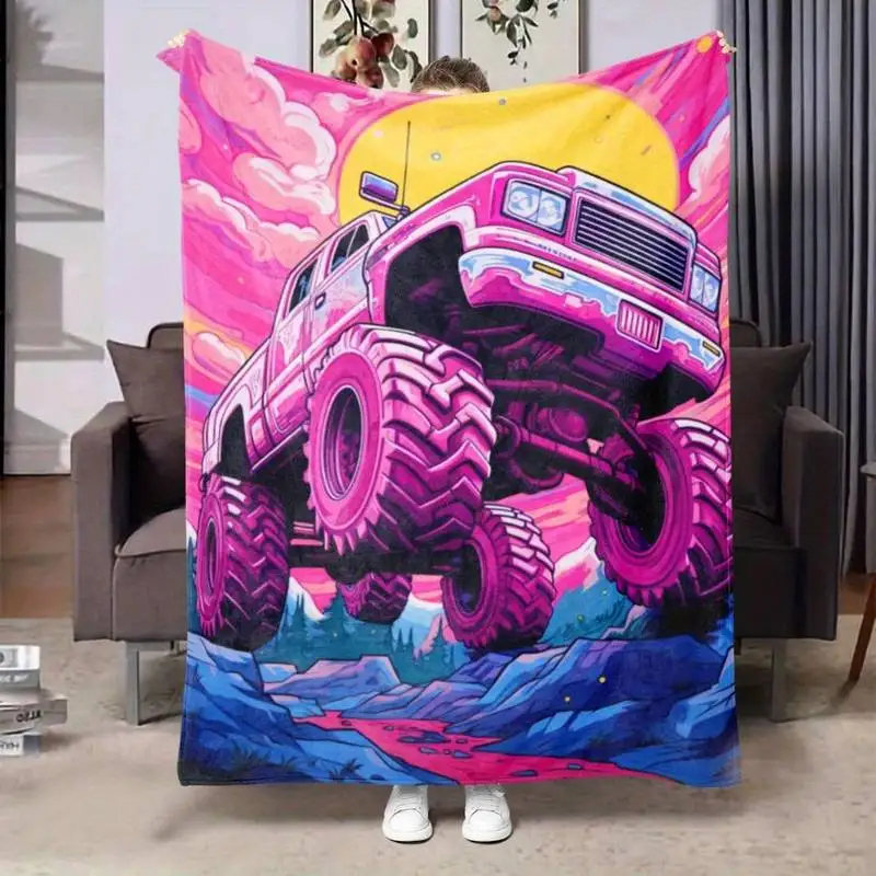 

Неоново-розовое одеяло с изображением монстр-трака, мягкое уютное фланелевое одеяло для дивана, кровати, подарок для детей и любителей грузовиков