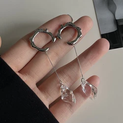 Sliver Color Metal Geometric Ear Bone Clip Earring No Piercing Acrylic Tassel Pendant for Women personality Girls Party Jewelry