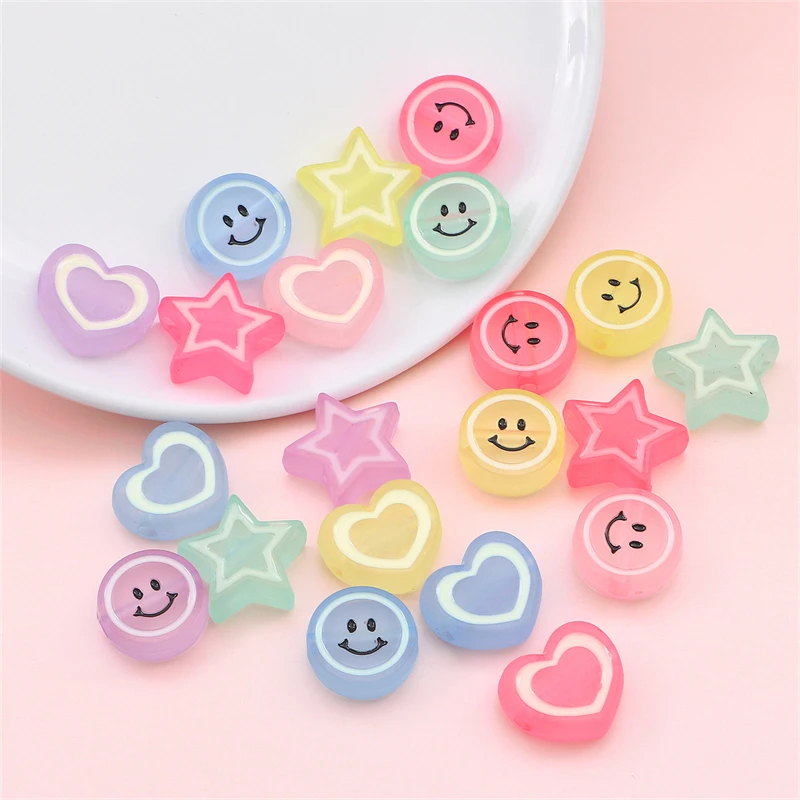 Frosted Transparent Random Mixed Cute Bear Rabbit Beads Star Heart Cat Charm for DIY Jewelry Making Craft Necklace Accessories
