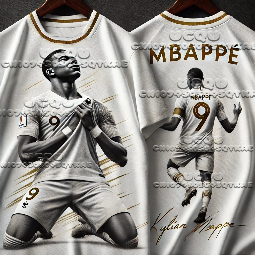 2025 WhatGPT تصميم القمم الرياضية الجديدة الرجال تي شيرت المشجعين خصيصا الرسومات Mbappe No.9 ثلاثية الأبعاد مطبوعة كرة القدم المحملة المشجعين للجنسين القمم