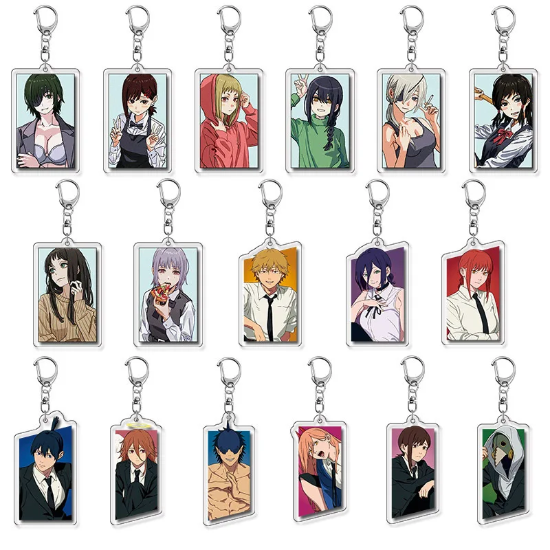 Moda Anime Pochita Makima Denji figura acrílico llavero motosierra hombre personajes de dibujos animados mochila encanto colgante regalos de cumpleaños