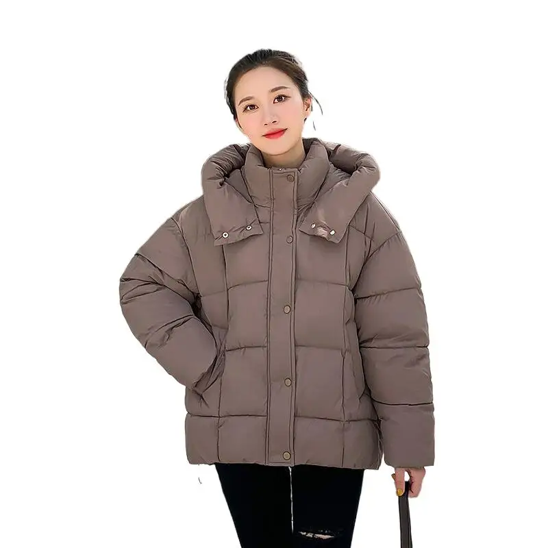 

2024 Fashion Elegant Zipper Hood Parkas Winter Cotton Coat Women Solid Loose Padded Jacket Casual Female Thickening Warm Outwear