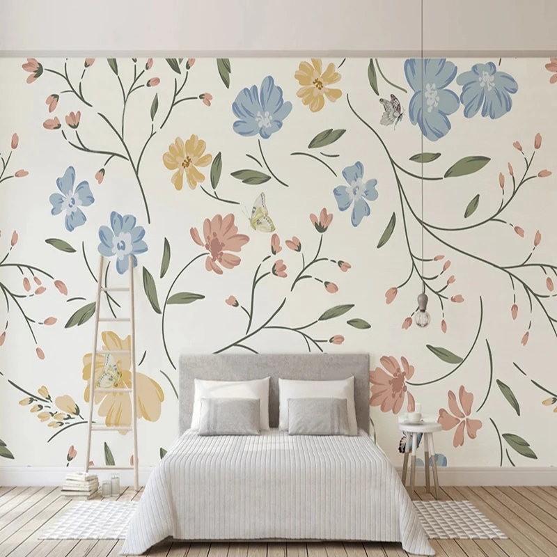 

Custom Mural Wallpaper Simple Hand-painted Fresh Plant Leaf Flower Decoration Painting Home Interior Decor Background Backdrop