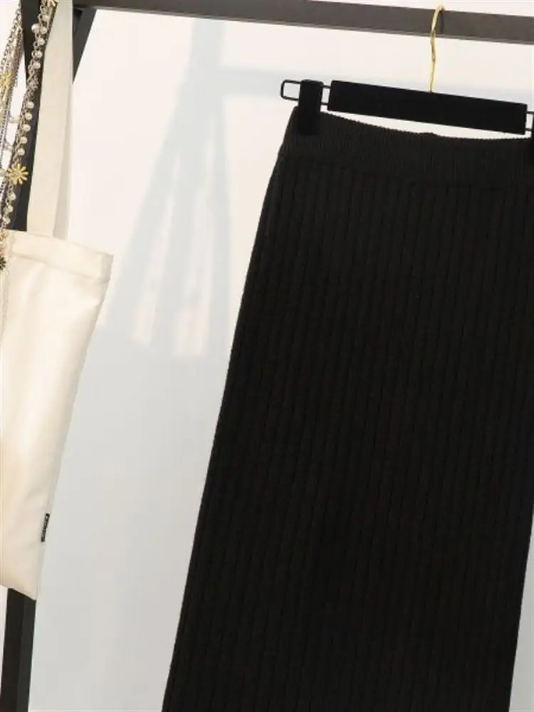 Fashionable Knitted Mid-Length High-Waisted Bodycon Skirt with Slit for Women Autumn New Arrival Slimming Effect