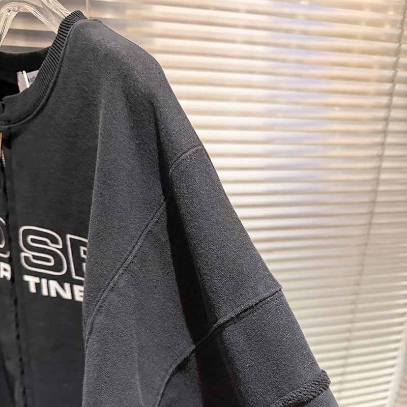 الخريف الشتاء 100% القطن خمر غسلها الأسود سستة سترات للعبة البيسبول الرجال النساء الجوف خطابات شعار طباعة مارتين روز معطف