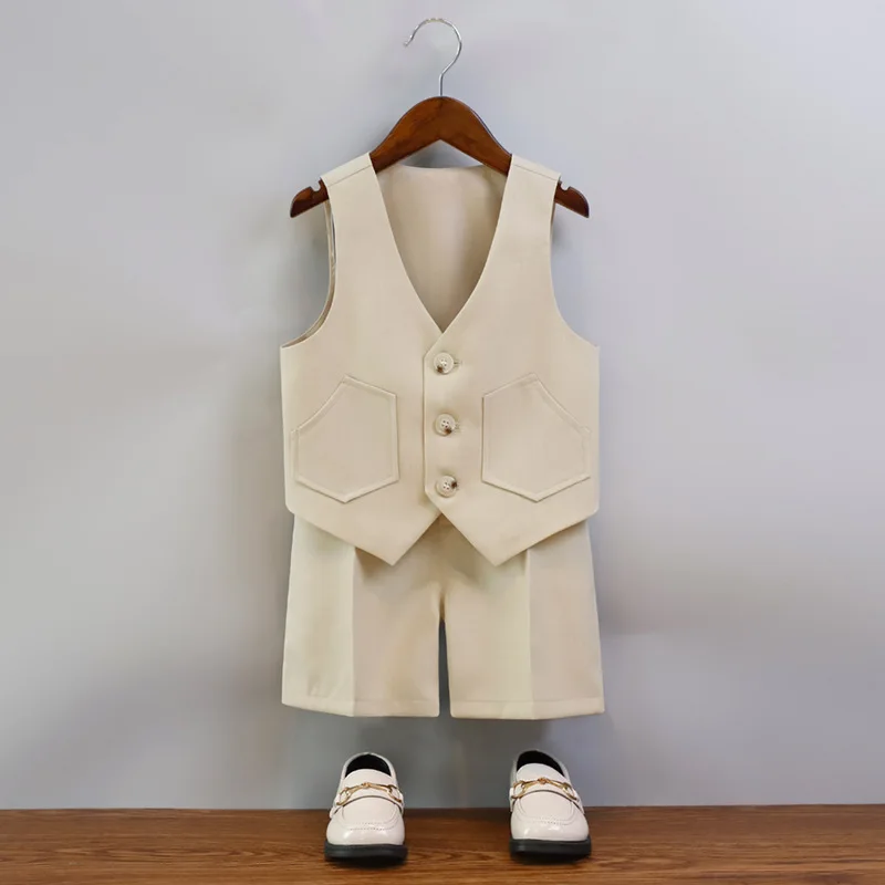Little Baby's Birthday Photography Outfit Kids Vest Shorts Bowtie 3Pieces Graduation Ceremony Performance Costume