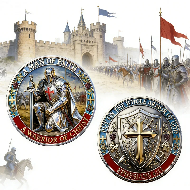 1pc A Man of Faith Commemorative Coin Put On the Whole Armor of God Challenge Coin A Warrior of Christ Souvenir Gifts for Family