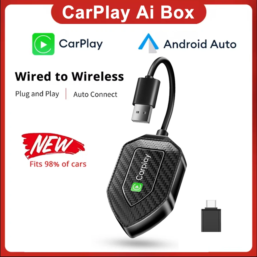 

2 in 1 Wireless CarPlay Adapter & Android Auto Wireless Adapter, Wired to Wireless Carplay Dongle USB Adapter Auto Connect