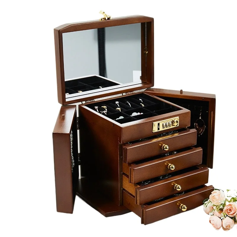 Jewelry box with lock wooden jewelry storage box
