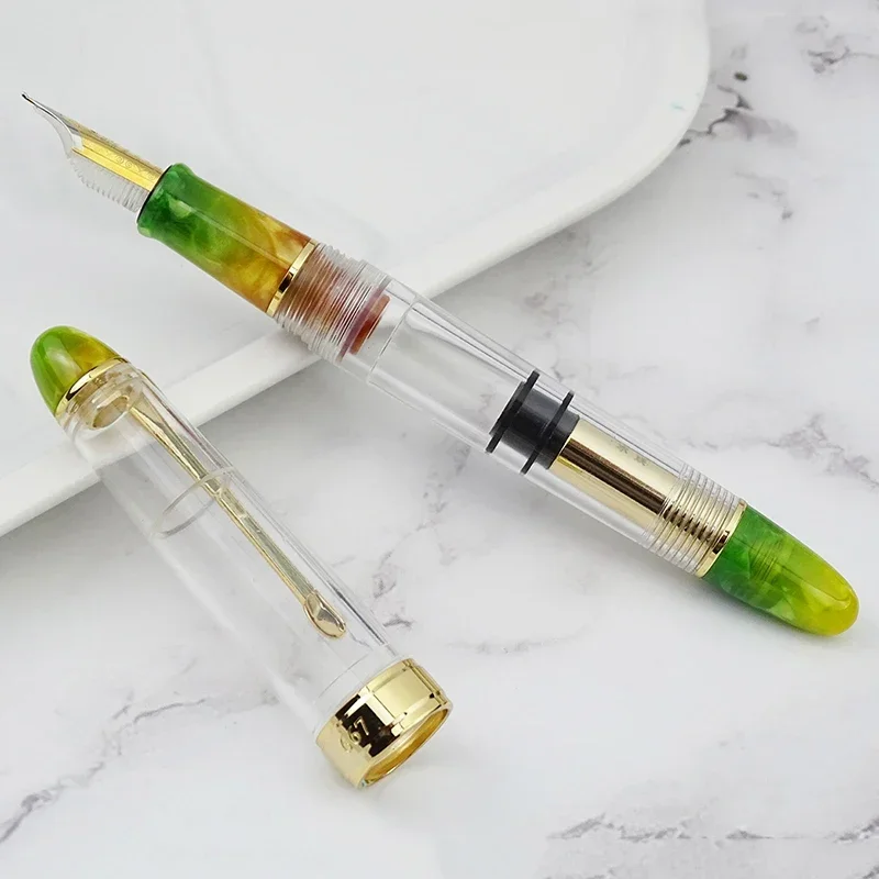New LORELEI 667 Resin Piston Fountain Pen Transparent Ink Pen Iridium EF/F 0.38/0.5mm Golden Clip For Business Office School
