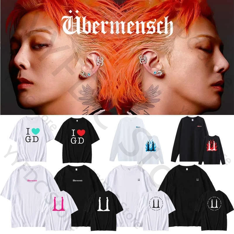 G Dragon نفس تي شيرت GD Overmensch جولة حول العالم الملابس Kpop الرجال النساء الصيف القطن قصير الأكمام تي شيرت الاتجاه فضفاض تي شيرت