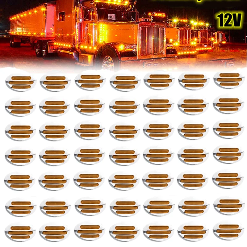 

50PCS Red Amber Sidelight Oval Front Rear 13LED Side Marker Lights for Trailer Trucks Turn Signal Lighting Side Position Light