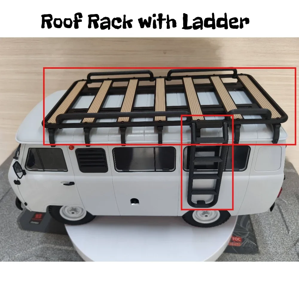RC Crawler Accessory PLA 3D Printed Roof Luggage Rack with Ladder for WPL C104 1/12 Scale custom size Non Destructive Mount Part - view 3