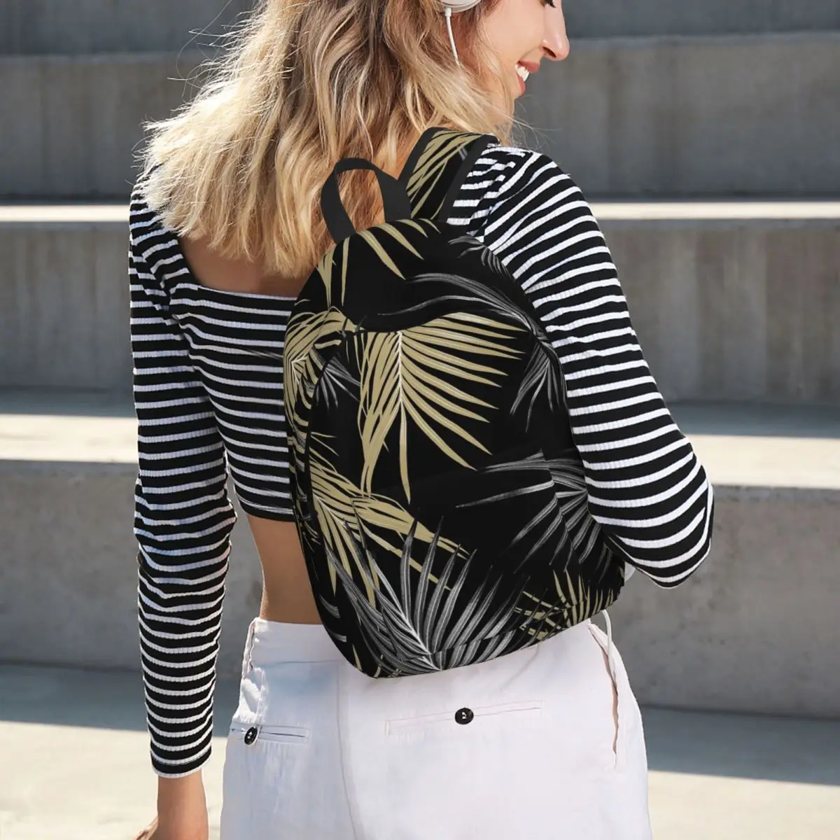 Gold Gray Palm Leaves Dream Backpack Hot Sale Daypack Large Capacity Children BookBag School Bag Shoulder Bags for Men Women