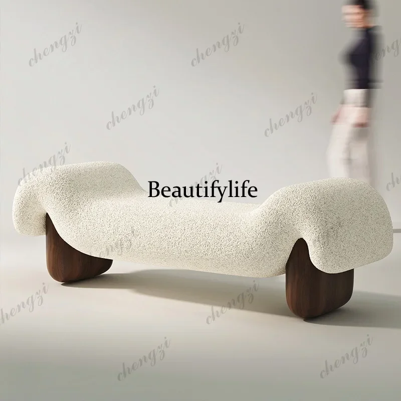 Y136  modern minimalist granular velvet entry door shoes change stool end of bed bench Italian minimalist sofa stool