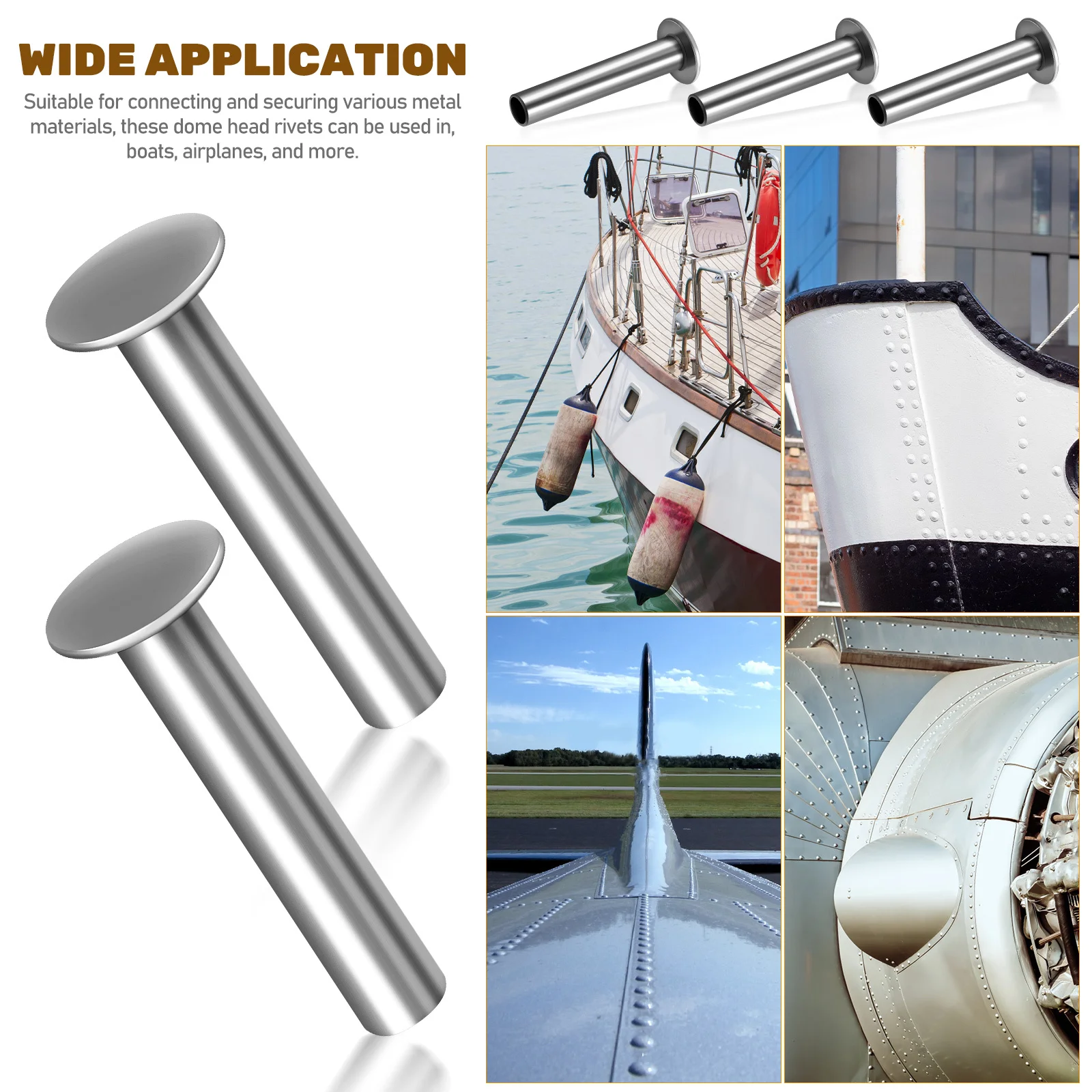 200Pcs Stainless Steel Rivets Metal Round Head Craft Rivets Smooth Surface Wear-Resistant for Boats Airplanes Fixing Installing