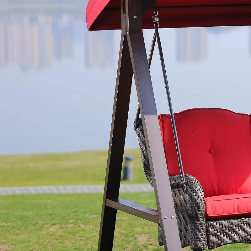 High Quality Rattan Patio Swing Chair Garden Canopy Beach Metal Wicker Wrought Iron Patio+Swings 2 Seater Hanging Swing Set