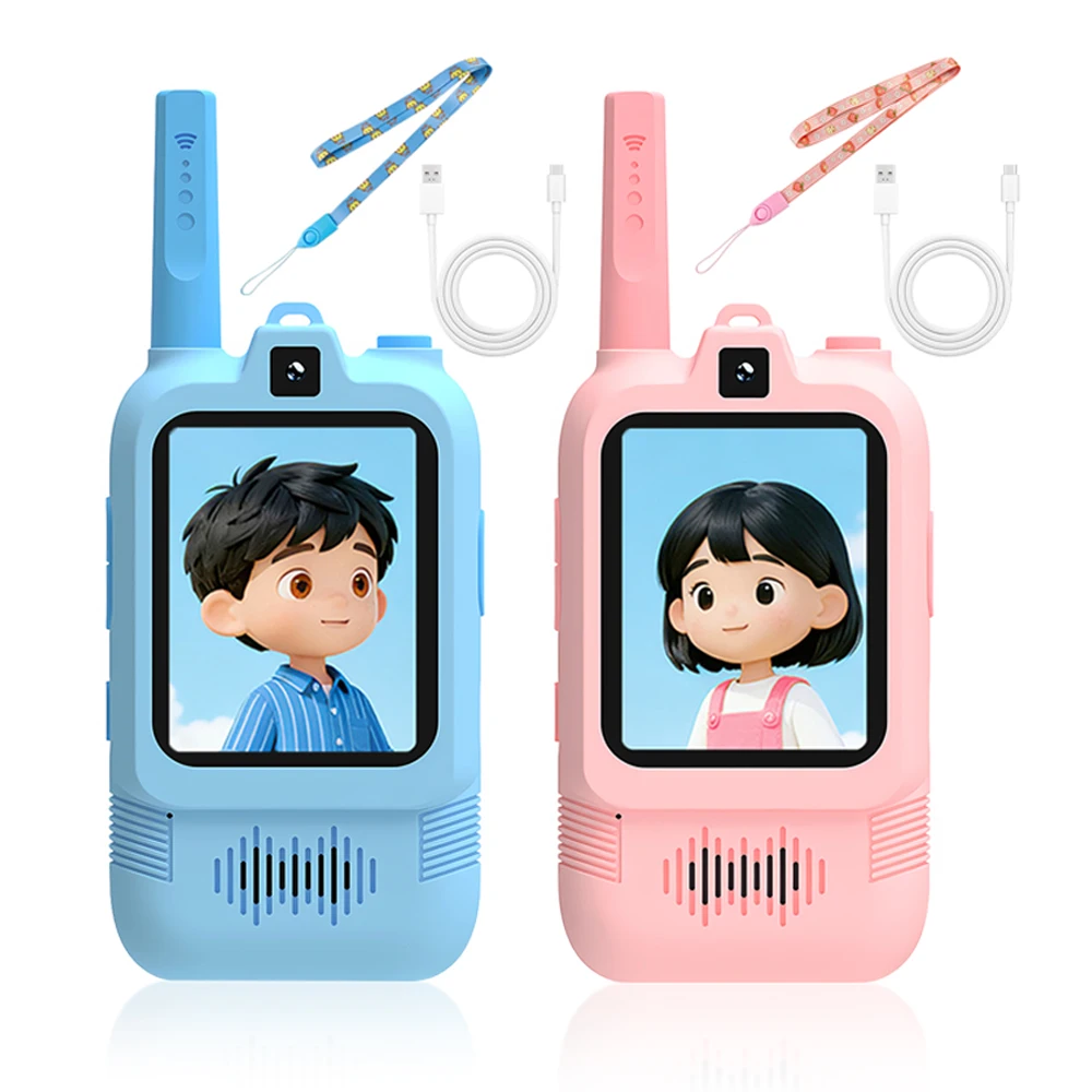 

2 sets of children's video Walkie-Talkies, rechargeable video Walkie-Talkie toys for boys and girls ages 3-12 (Blue&Pink)
