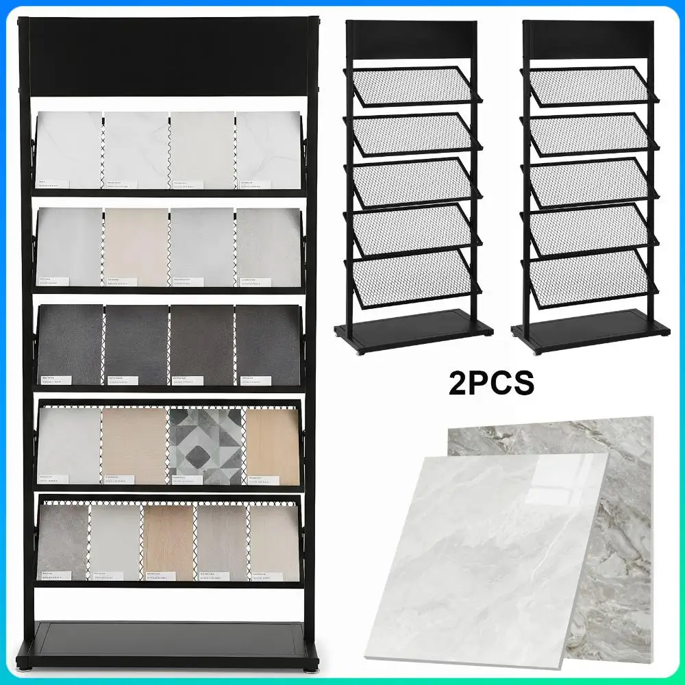 

2PCS Floor-Standing Magazine Stand Large Capacity Building Material Swatch Holder 5-Tier for Stone Wood Floor