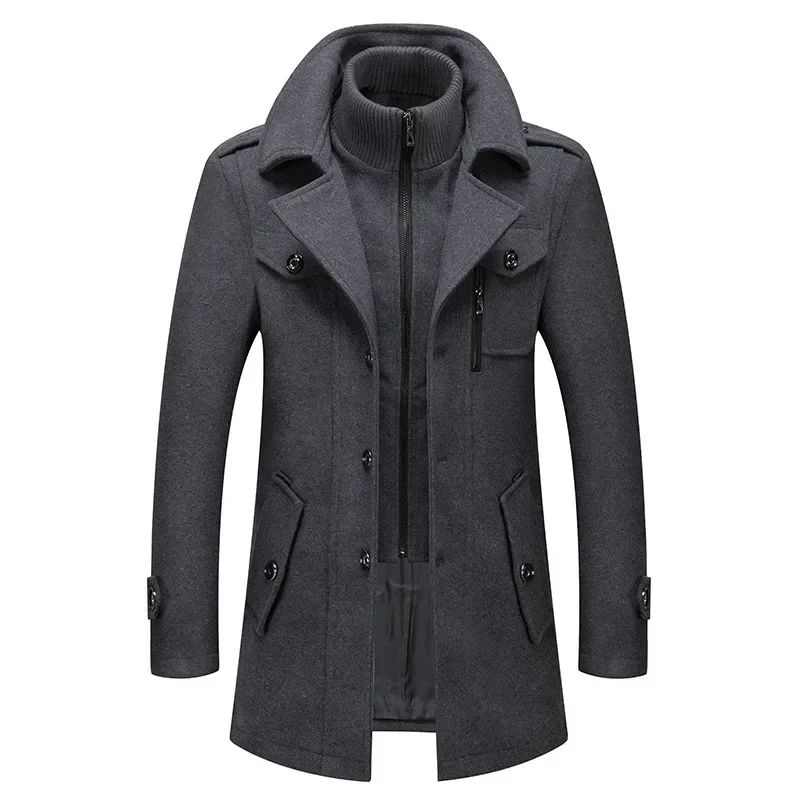 Winter warm Autumn Men's Wool Coats Casual Middle Long Scarf Collar Cotton-padded Thick Warm Woolen Coat Male Trench Clothing