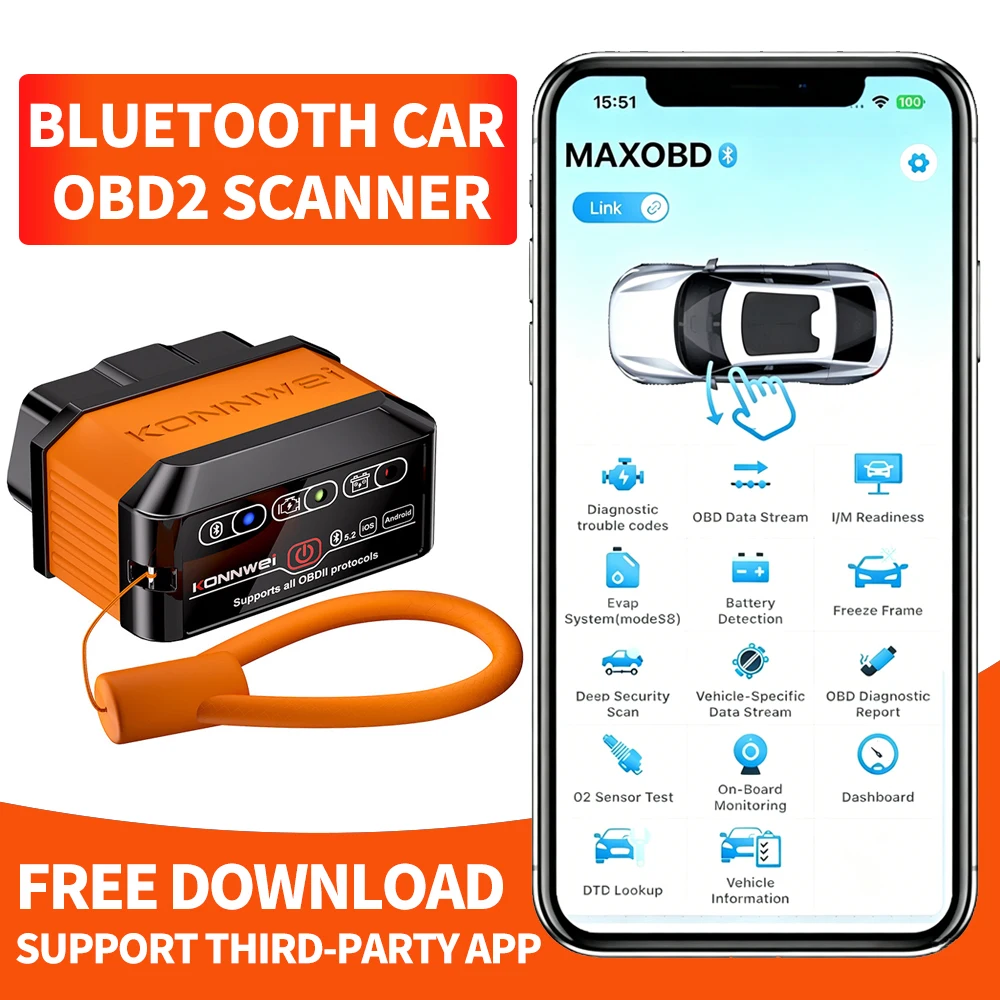 KW905 Blue-tooth 4.0 5.0 Android IOS OBD Automotive Fault Diagnosis Instrument Scanner Tester BD2 Scanner ELM327 Car Code Reader