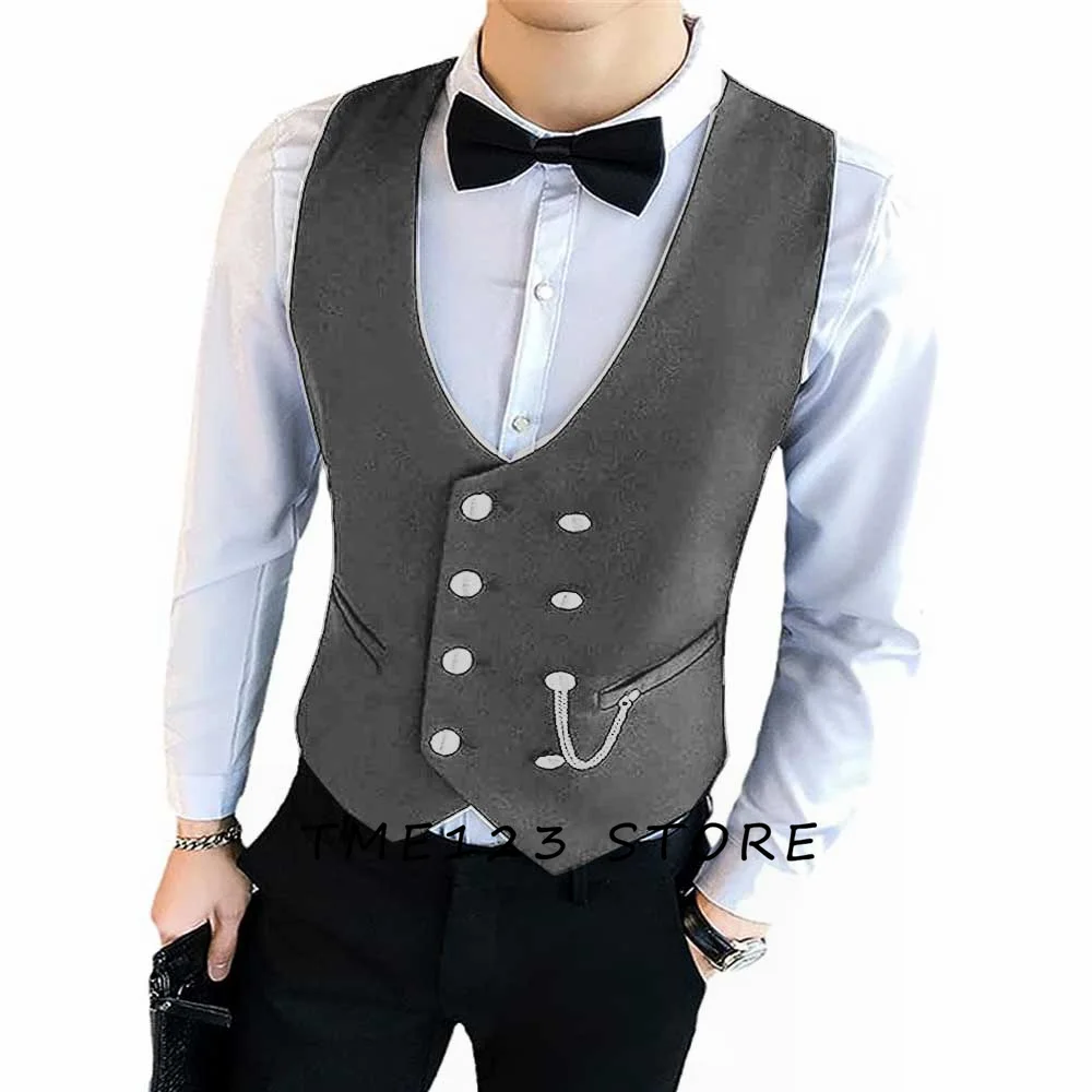 Men's Serge Casual Solid Color Double Breasted Vest Vests for Women Gothic Chaleco Formal Man Ambo Suit Male Wang Steampunk Mens