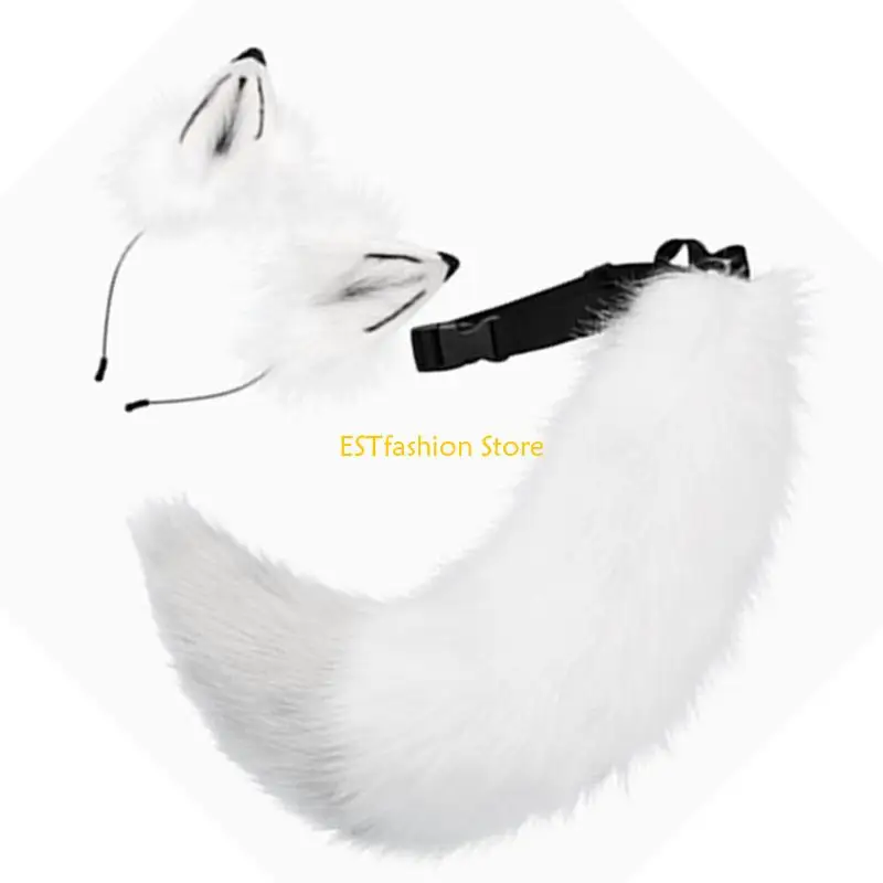 Y5GC Wolf Oren en Staart Set Harige Vossen Oor Hoofdband met Wolf Vossen Staart Halloween Dier Cosplay Kostuums Volwassen Tiener