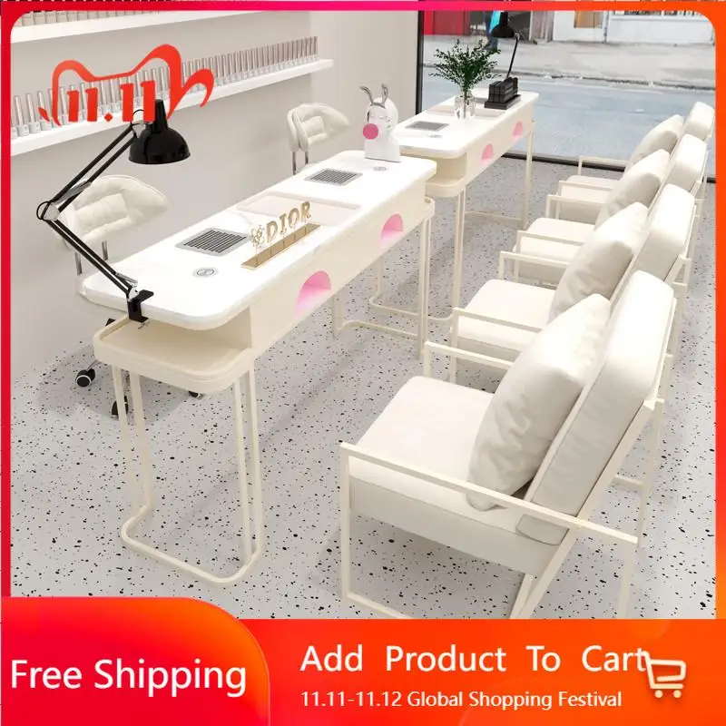 

Cream Wind Nordic Nail Desk Modern Design Organizer Professionals Table Reception Makeup Aesthetic Nageltisch Salon Furniture