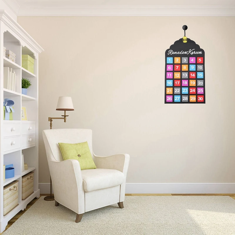 FULL-40X70cm Ramadan Calendar Mubarak Kareem Countdown Felt Calendar Wall Hanging DIY Ramadan Party Eid Decorations
