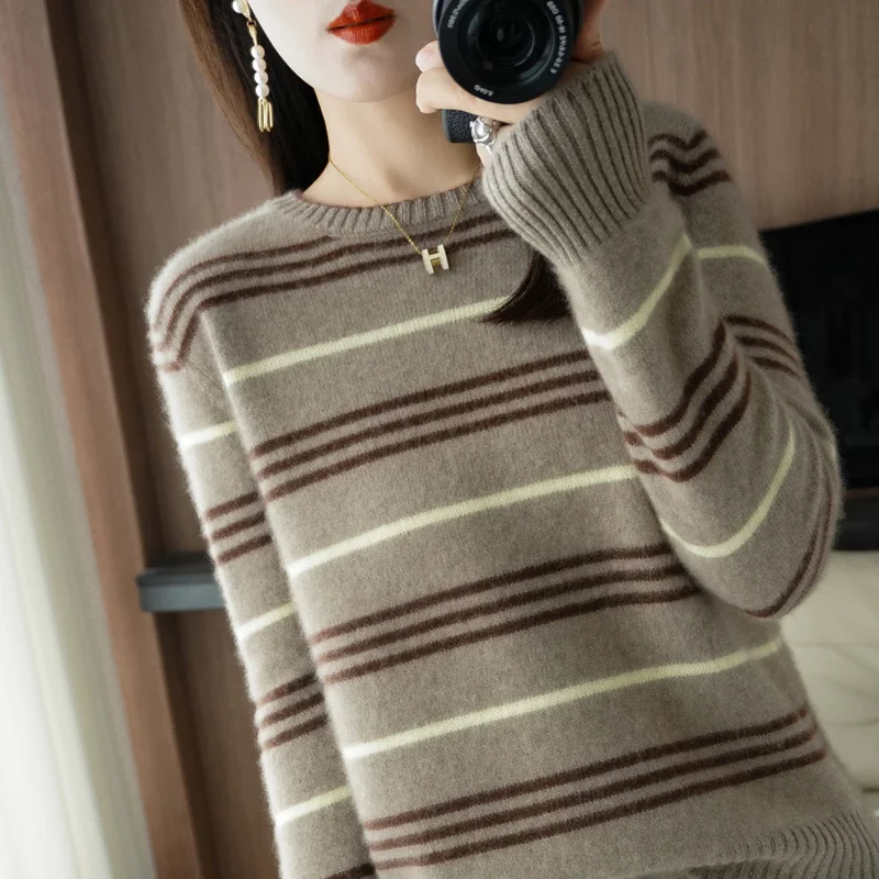 

Autumn and winter new women's sweater 100% pure wool knitted O-neck pullover sweater fashion casual bottoming shirt women's top