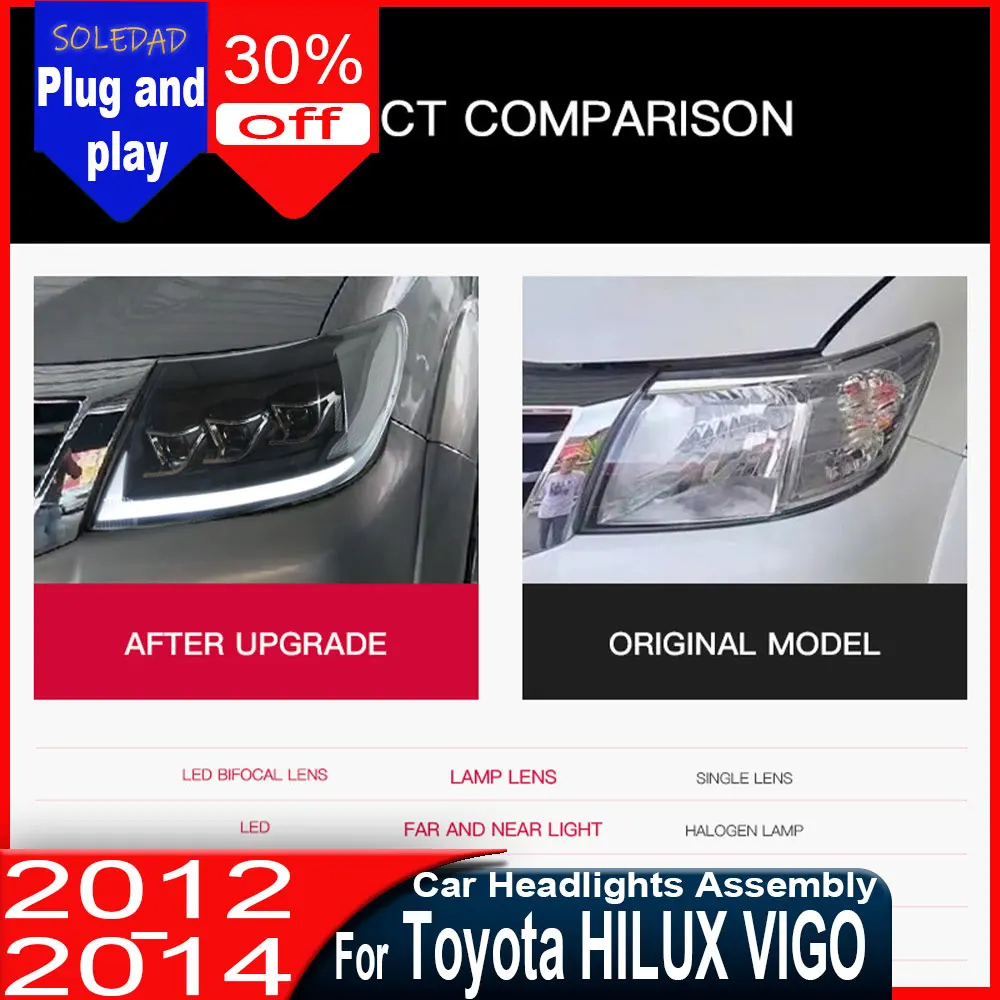 

Светодиодные фары Plug and Play для Toyota HILUX VIGO 2011-2014, лампы HILUX, линзы проектора DRL, автомобильные аксессуары