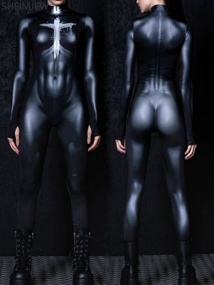 

Couple Cyberpunk Muscle Jumpsuit Party Stage Costume Adult Cosplay Leotard Show Body Line Tight Jumpsuit Sexy Halloween Suit