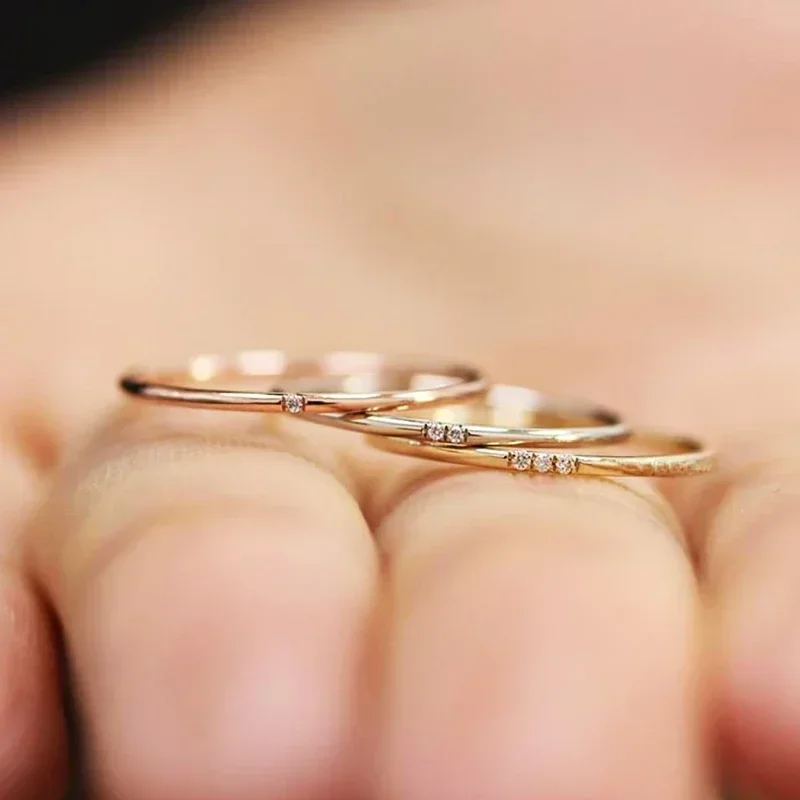 Stainless Steel Minimalist Thin Rings for Women Wedding Brilliant Cubic Zircon High Quality Versatile Female Finger Ring Jewelry