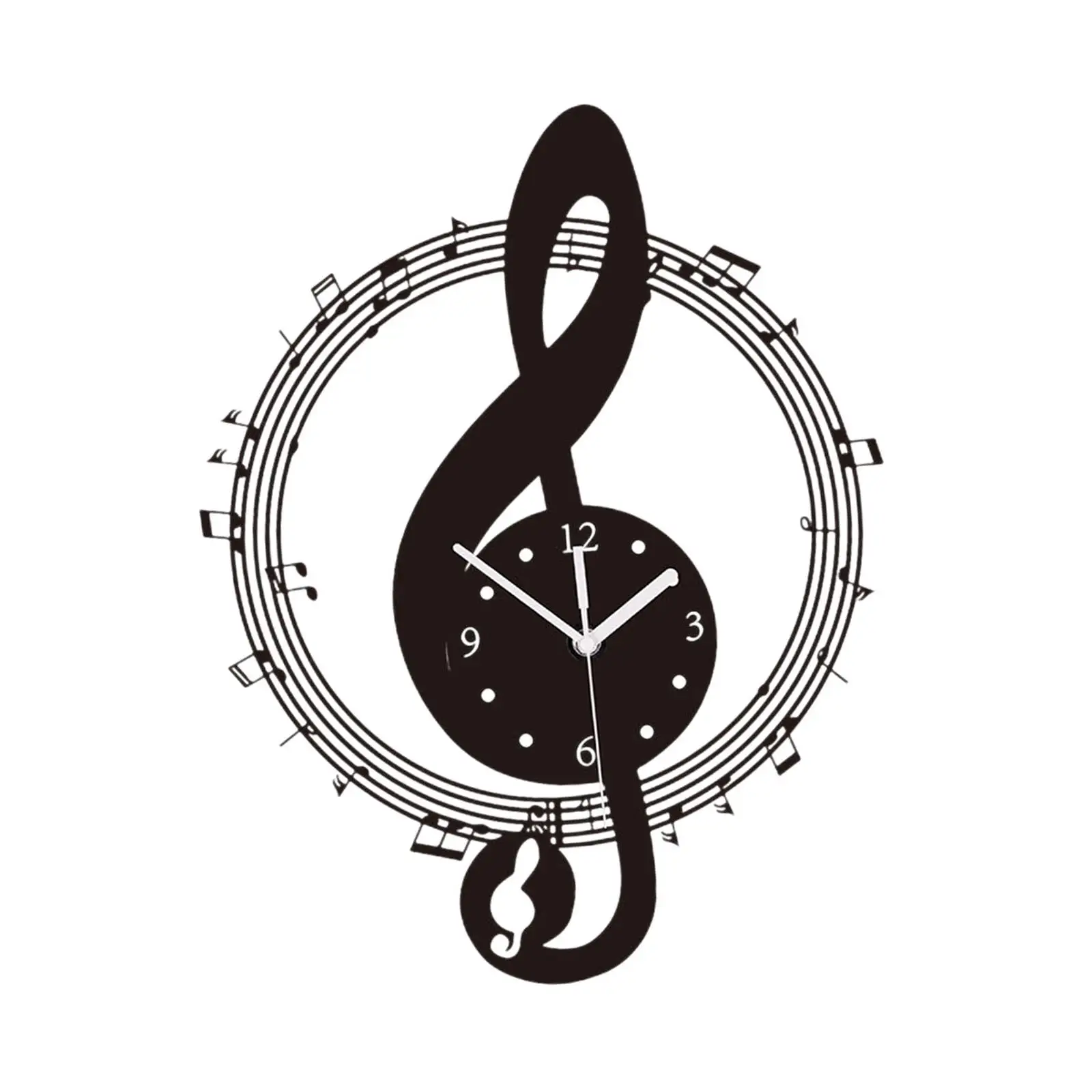 Silent Wall Clock Acrylic Analog Modern Decorative Music Note Shape Low Noise Art Decor for Home Office