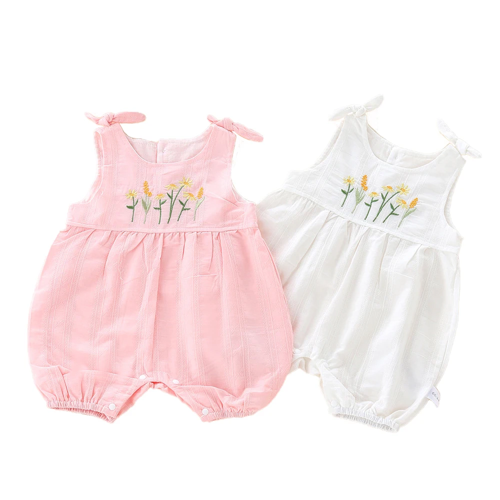 2024 New Summer Newborns Baby Girls Rompers 0-24M Infant Cute Embroidered Flowers Jumpsuit Toddler Sweet Thin Style Outwear