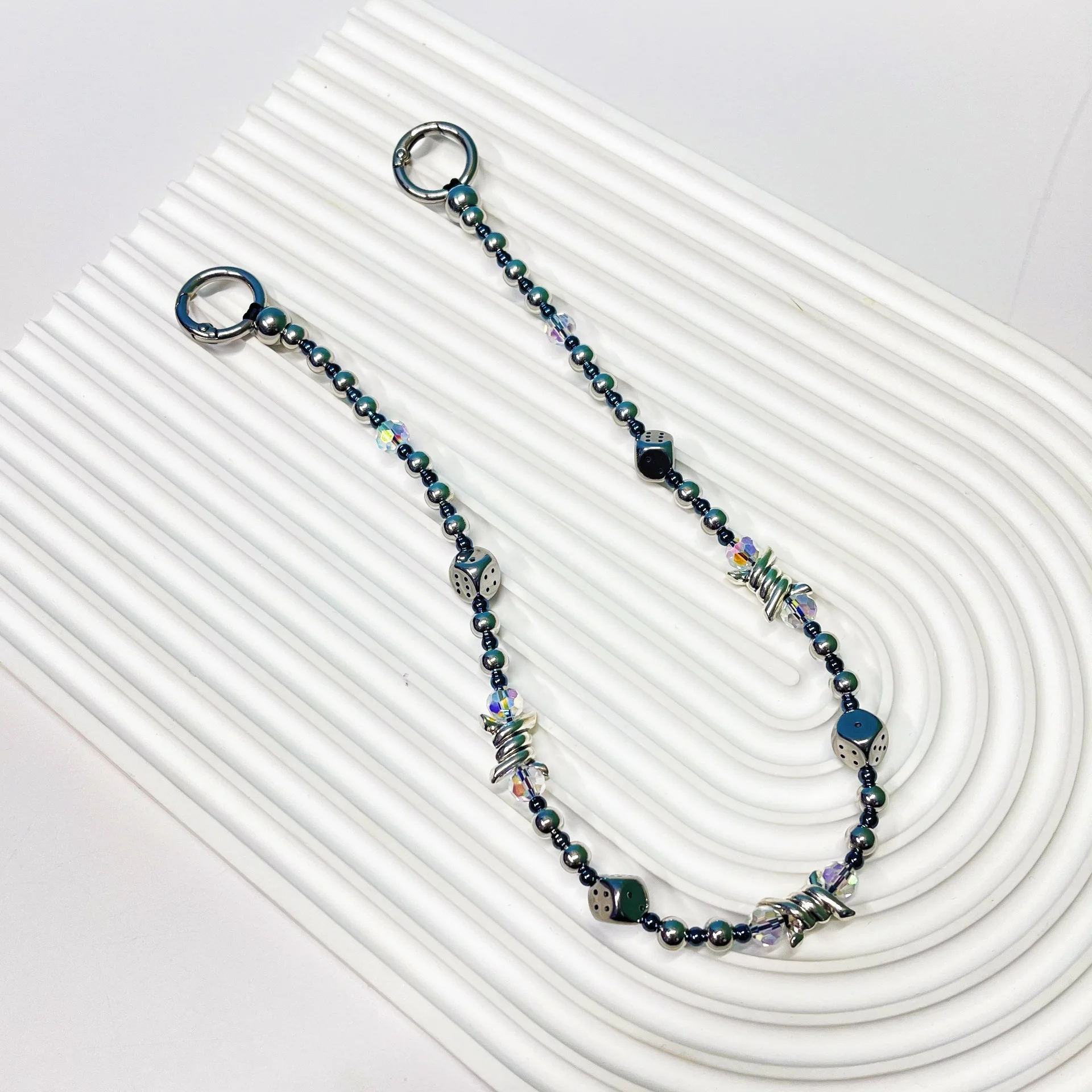 HERLOOK Cool Punk Dice Metal Bead Bag Chain Charms Irregular Twisted Wire Decor Keychain Handbag Hanging Accessory For Men Women