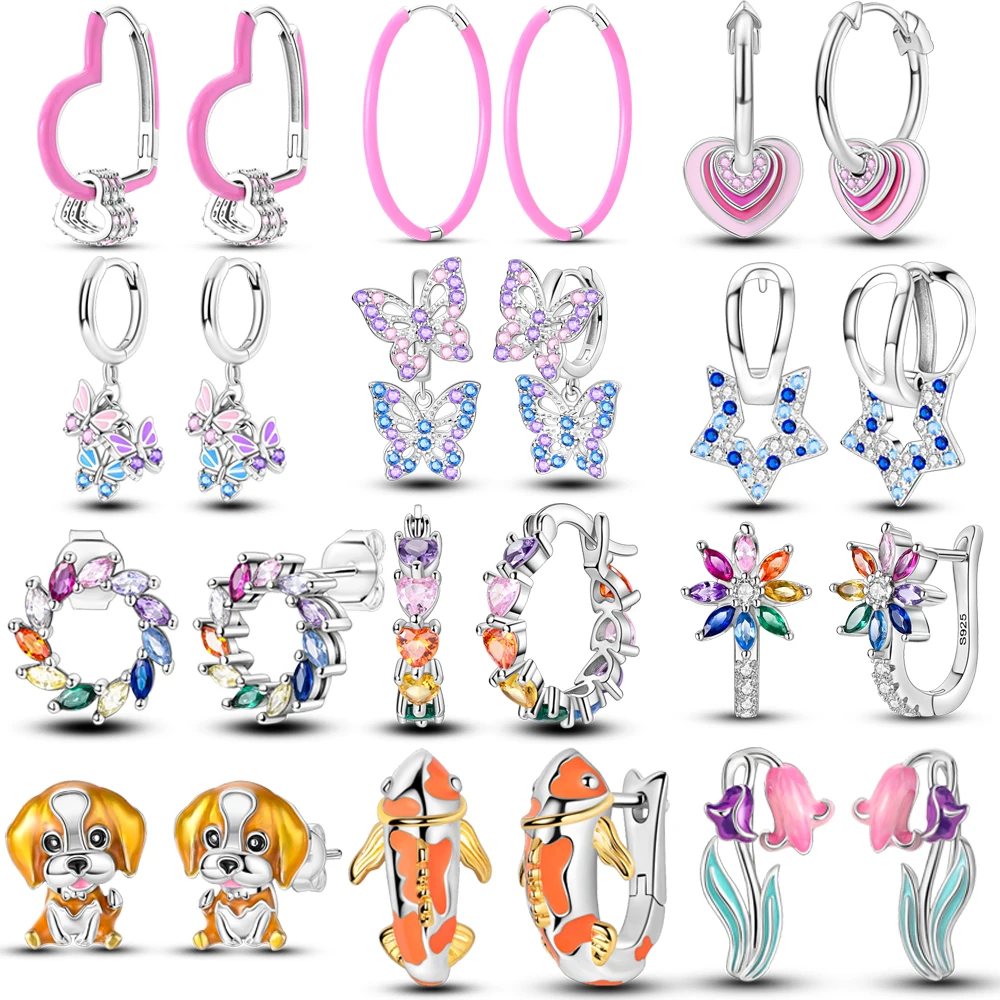 Pendientes chapados en plata con forma de corazón rosa para mujer y niña, aretes coloridos de circonita, regalo de joyería, fiesta de compromiso, gran oferta