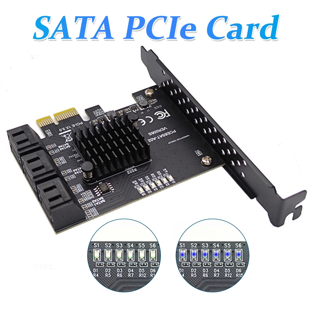 

6-портовая карта расширения SATA III PCIe, 6 Гбит/с, контроллер SATA к PCI-e 1X с кронштейном