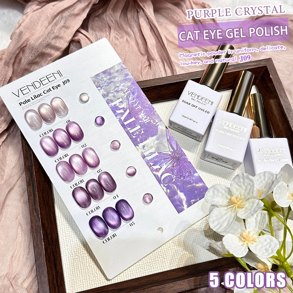 Vendeeni 5 colori/set smalto per unghie gel Cat Eye cristallo viola UV LED trasparente magnetico per manicure con carta colorata