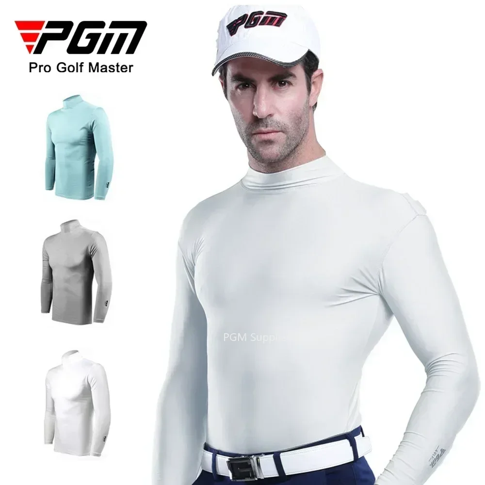 PGM Mens Sun Protection Golf Shirt Underwear Long Sleeve Golf Shirt Cooling Ice Silk T-shirts Anti-UV Soft Golf Apparel For Men