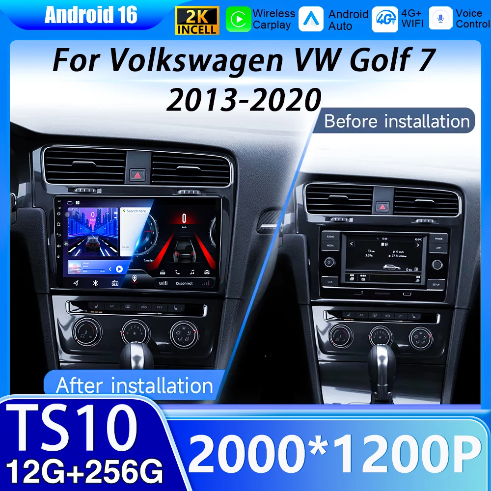 

Android 16 для Volkswagen VW Golf 7 MK7 GTI 2012 2013-2020 Автомобильный радиоплеер Беспроводной CarPlay Мультимедийный GPS Авторадио Стерео