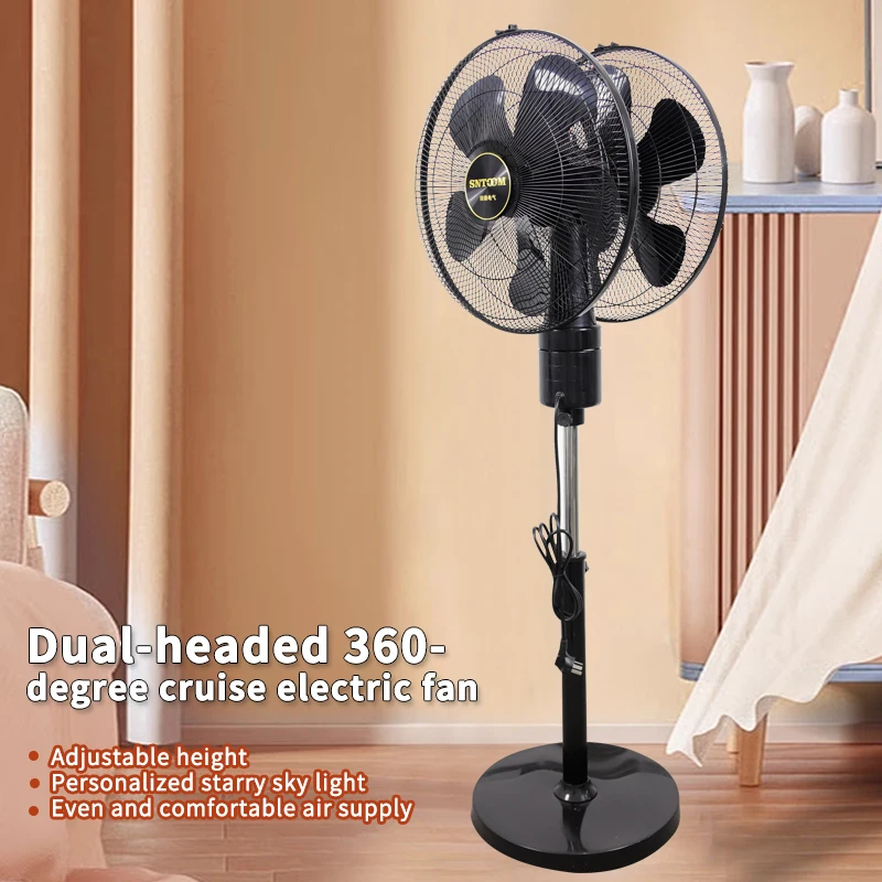 Ventilador eléctrico de crucero con luz de estrella personalizado de 220V, ventiladores de ventilación de altura ajustable de 360 grados de doble cabezal