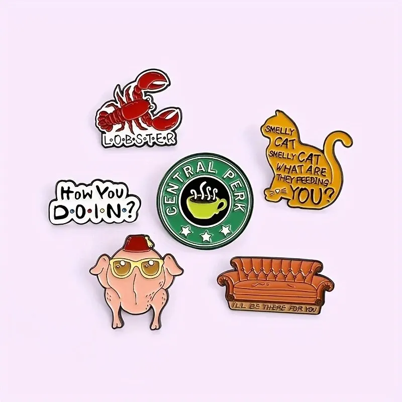 6 Stuks Vrienden Hoe Je Doet Email Pin Custom Stinkende Kat Sofa Kreeft Kalkoen Broche Revers Badge Klassieke Tv Sieraden Cadeau Voor Fans
