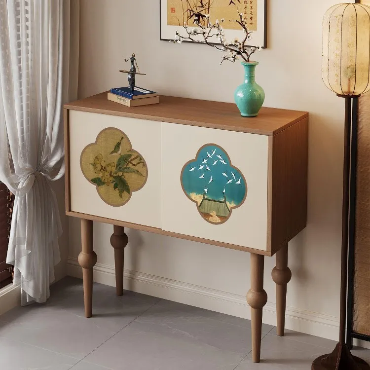 Entryway cabinet, ultra-narrow and thin wall-side sideboard, Chinese Song Dynasty aesthetics, retro style, walnut decorative sid