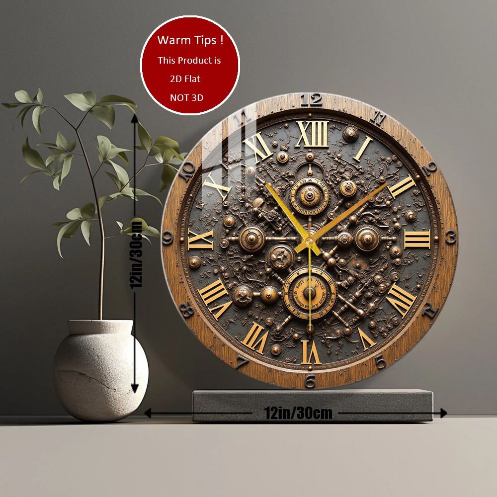 Tempered Glass Wall Clock Antique Brass Gear Clock Face Suitable For Wall Decor or Tabletop Display Anywhere