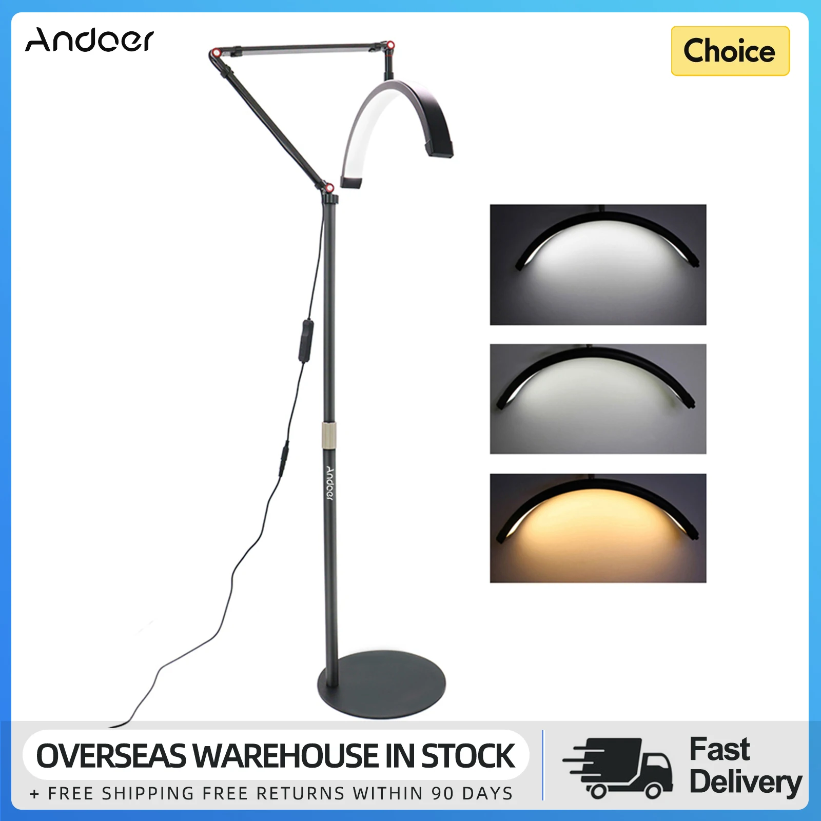 Andoer HD-M2X 20W Half-moon Shaped Fill Light Floor LED Video Light 3000K-6000K Dimmable for Beauty Salon Makeup Live Streaming