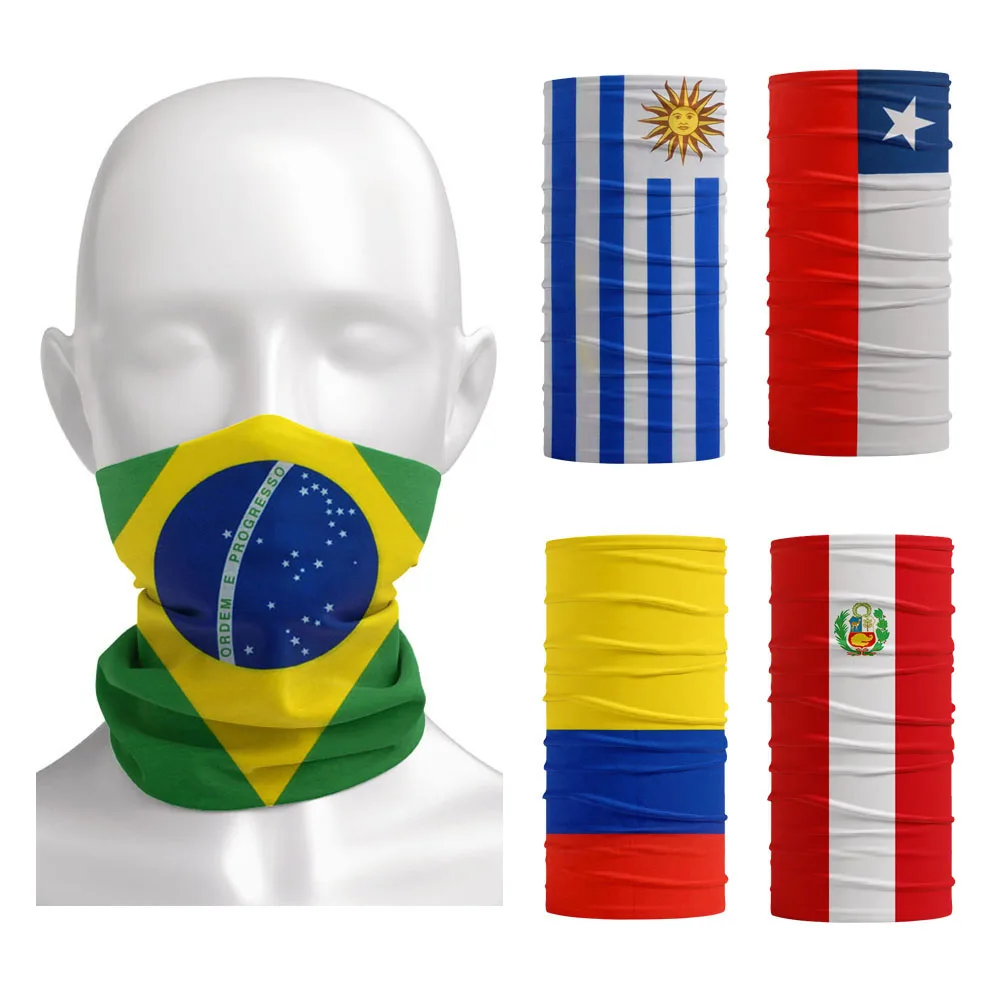 South America National Flag Bandanas Brazil/Colombia/Chile/Peru Neck Gaiter Quick-dry Outdoor Sports Face Cover Tube Head Scarf