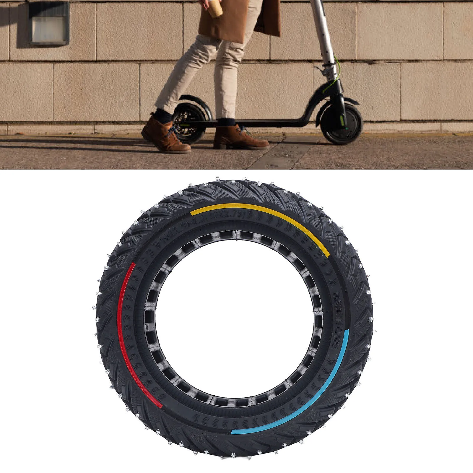 

10x2.70 6.5 (10x2.75) Electric Scooter Tire with Anti Slip Screws Three Color Line Rubber Honeycomb Shock Absorption Solid Tire