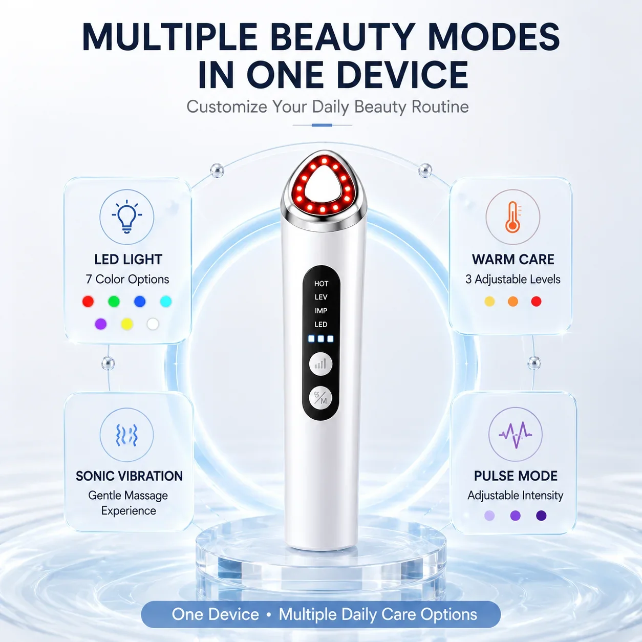 7 Color LED Face Neck Massager Heated Sonic Vibration Beauty Device Adjustable Pulse Skin Care Tools USB Rechargeable for Ladies