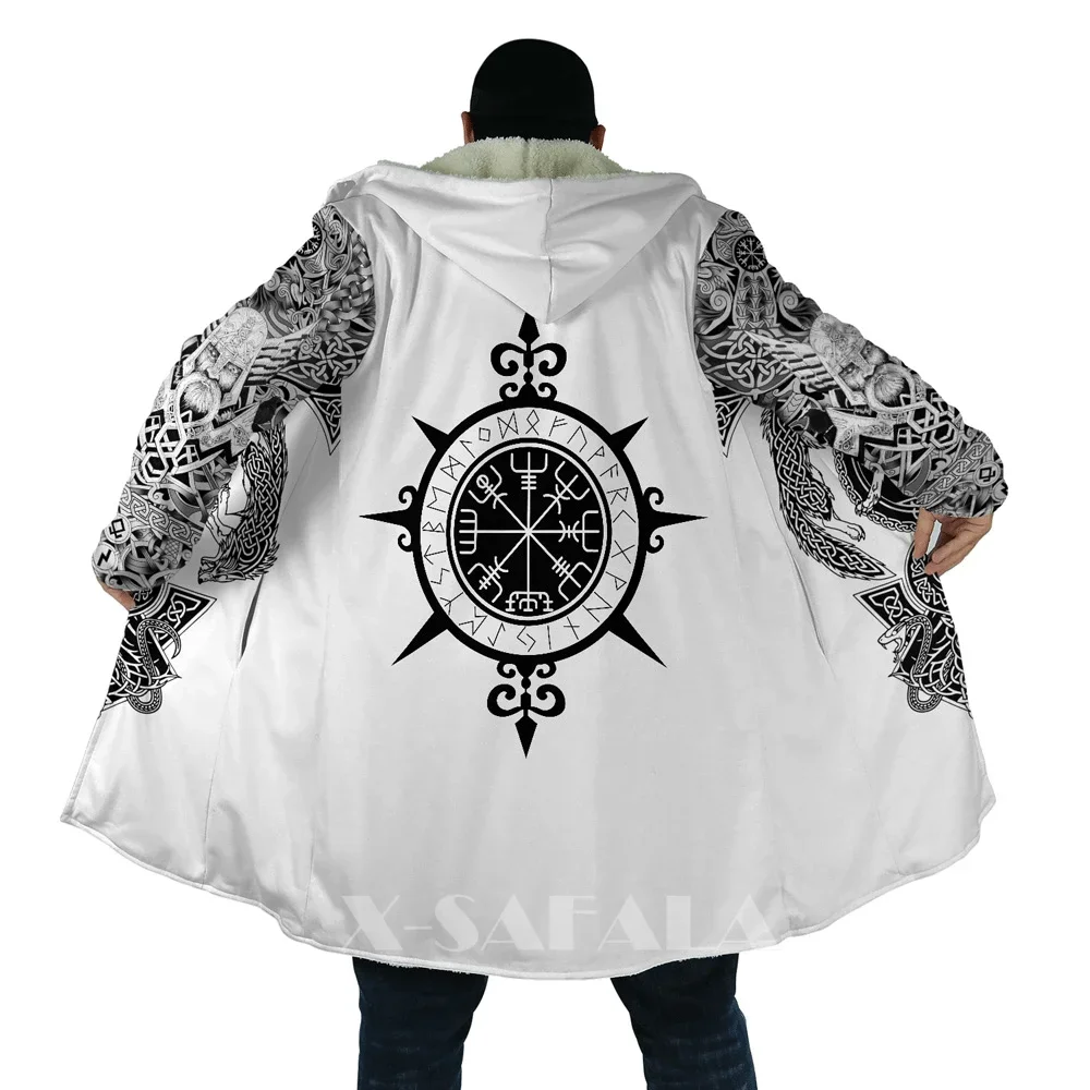 Viking Totem Crow Eagle All Over 3D Printed Overcoat Thick Warm Hooded Cloak Coat for Men Windproof Fleece Winter Unisex Casual